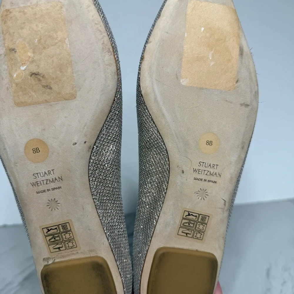 Stuart Weitzman Pointy Toe Gold Sliver Glitter Flat 8B